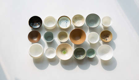 All kinds of tea cups on white backgroundの写真素材