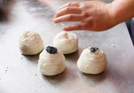 A man is making pastryの写真素材