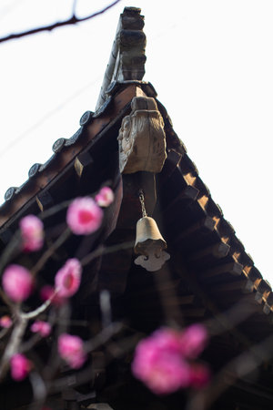 Hanging bell on the roof of the old house.の写真素材