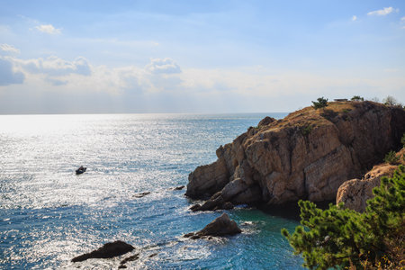 Rocky coast of the Black Sea. Crimea, Ukraine, Europeの写真素材