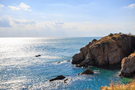 Beautiful seascape with sea and blue sky. Nature composition.の写真素材