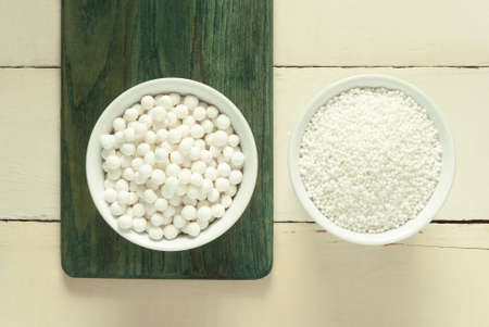 different sizes tapioca pearls in cupsの写真素材