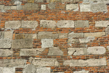 medieval brick and stone fortress wall 