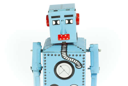 lonely, sad robot isolated on whiteの写真素材