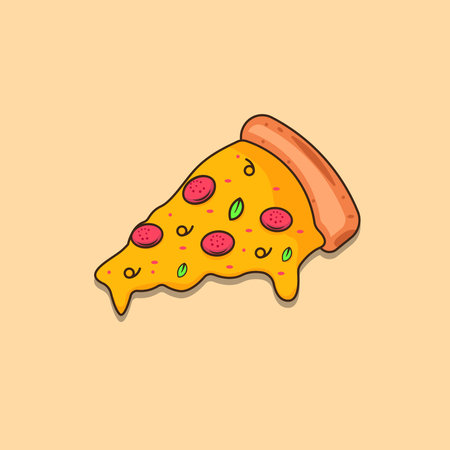 Pizza slice. Vector illustration. Isolated on yellow background.のイラスト素材