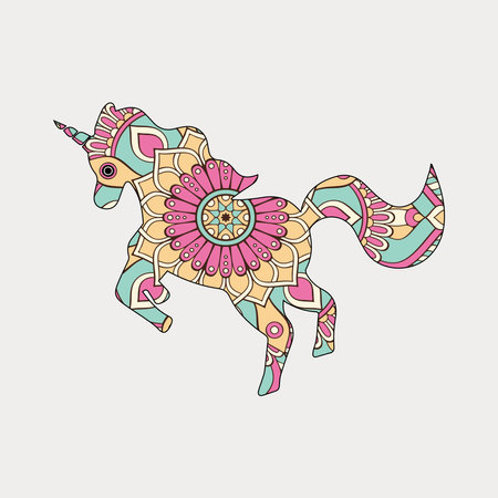 Unicorn. Colorful vector illustration in doodle styleのイラスト素材