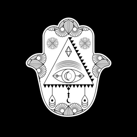Hamsa hand drawn vector illustration in doodle style.のイラスト素材