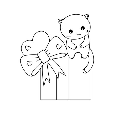 cute cat in gift box valentines day vector illustration designのイラスト素材