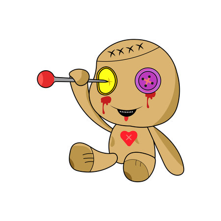 Voodoo doll with a red heart and a needle. Vector illustration.のイラスト素材