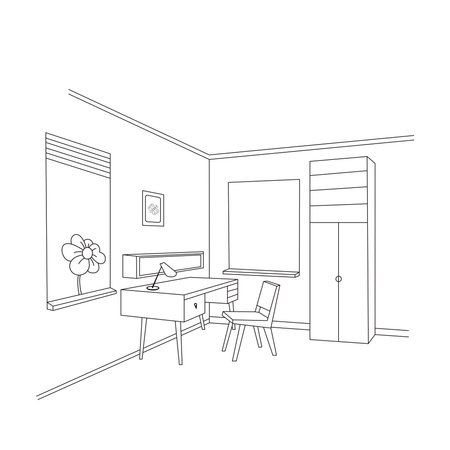 Interior of the room with a table and a chair. Vector illustrationのイラスト素材