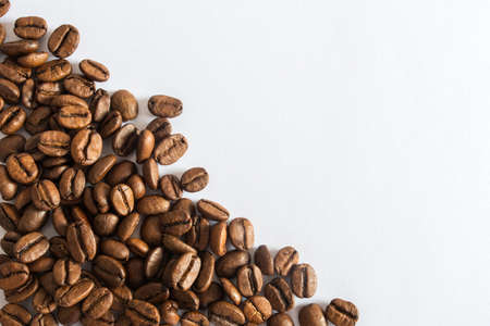 Coffee beans on a white background cafe advertisementの写真素材