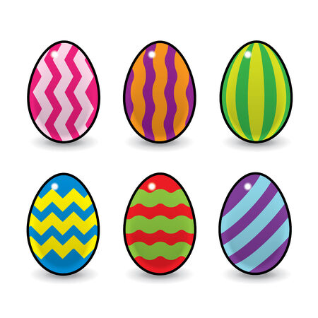 Six Colourful Easter Eggs Decorated with Stripes Zigzags and Wavy Linesのイラスト素材