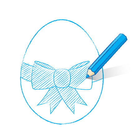 Blue Pencil with Shadow Colouring in Easter Egg with Bowのイラスト素材
