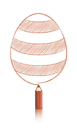 Brown Pencil with Reflection Drawing Easter Egg with Stripesのイラスト素材