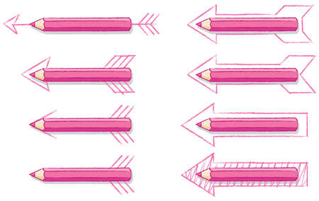 Pink Pencils Overlaying Various styles of Drawn Arrowsのイラスト素材