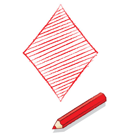 Diamonds Playing Card Icon Drawn by a Red Pencilのイラスト素材
