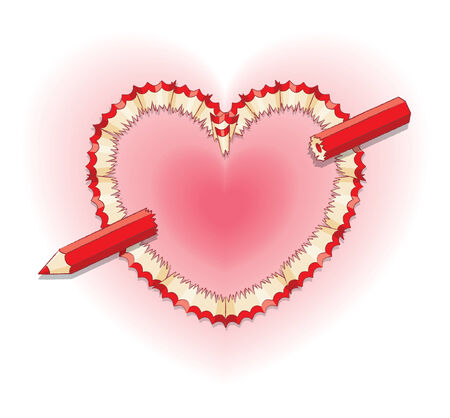 Red Pencil Shavings in Shape of Heart with Broken Red Pencil as Arrowのイラスト素材