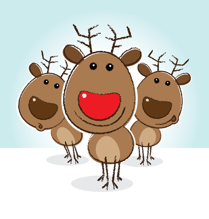 Rudolph the Red Nosed Reindeer Smiling in front of Herdのイラスト素材