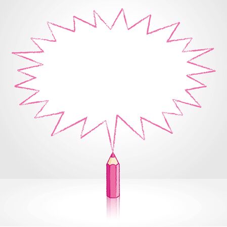 Pink Pencil with Reflection Drawing Pointed Starburst Speech Bubble Grey Backgroundのイラスト素材