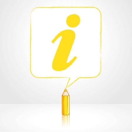 Yellow Pencil with Reflection Drawing Information Icon in Round Cornered Square Shaped Speech Bubble on Pale Backgroundのイラスト素材