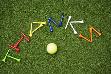golf tees spell out thank youの写真素材