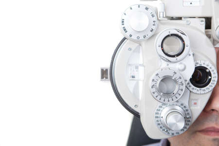 closeup of eyesight measurement with a optical phoropterの写真素材