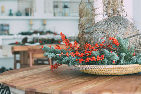 Detail of Christmas decoration on a tableの写真素材