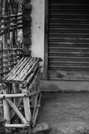 Empty Bench Outsite Closed storeの写真素材