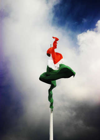 Indian Flag waving in the wind as photo was takenの写真素材
