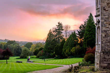 sunset over park in UKの写真素材