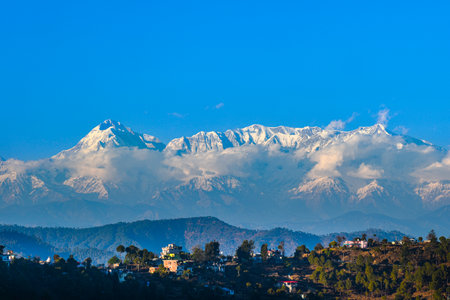 Beautiful view of the Himalaya mountain range in Kasardevi Almora Uttarakhand Indiaの写真素材