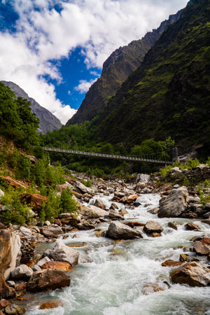 Mountain river in the Himalayas,  in Chamoli Uttarakhand Indiaの写真素材