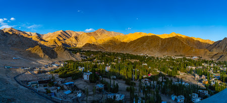 Panoramic view of Leh City surrounded by mountains in Ladakh district, India 2024の写真素材