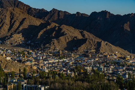 View of Leh, Ladakh, Jammu and Kashmir, Indiaの写真素材