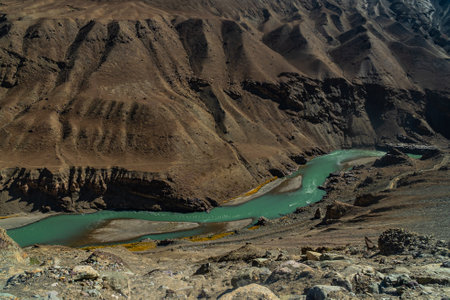 Landscape of Himalayas along Manali-Leh highwayの写真素材