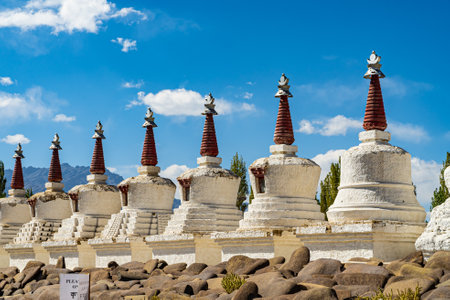 Buddhist stupas on the background of the blue skyの写真素材
