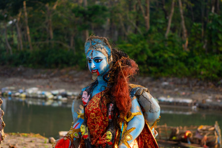 Abandoned Kali Idol After Immersion in West Bengal A Cultural Perspectiveの写真素材