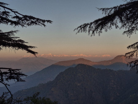 Sunset in the mountains of hilltop paths of Landour