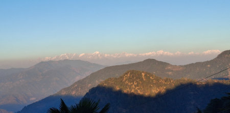 Sunset at the top of the Himalayas in hilltop paths of Landour.