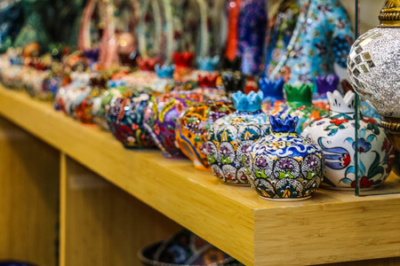 Traditional bright decorative hanging Turkish lights and colourful light lamps with vivid colours ...
