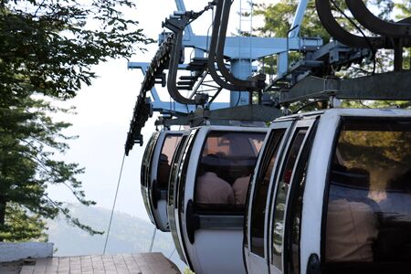 Lush Green Pine Trees Forest Landscape and Patriata Chairlift, New Murree, Punjab, Pakistanの写真素材