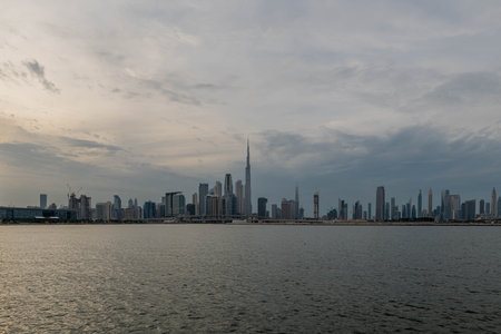Dubai, United Arab Emirates 12/12/2019 - Waterfront view of Burj Khalifa, World Tallest Tower. A view from Sheikh Zayed Road, Residential and Business Skyscrapers in Downtown, Dubai, UAEのeditorial素材