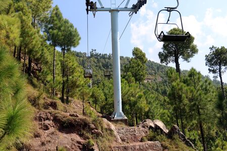 Lush Green Pine Trees Forest Landscape and Patriata Chairlift, New Murree, Punjab, Pakistan