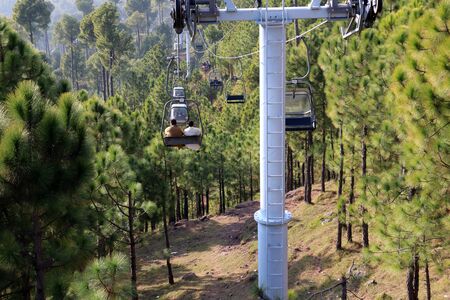 Lush Green Pine Trees Forest Landscape and Patriata Chairlift, New Murree, Punjab, Pakistan