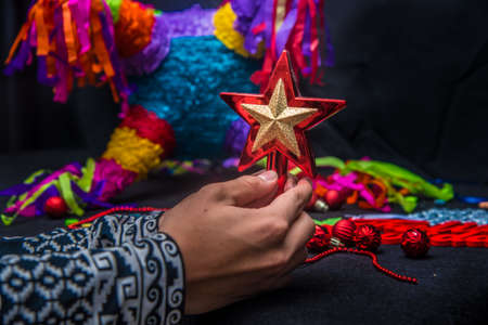 background with Christmas decorations, in colors with Mexican theme