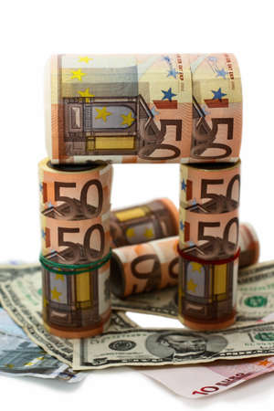   Monetary denominations of different advantage on a white backgroundの写真素材