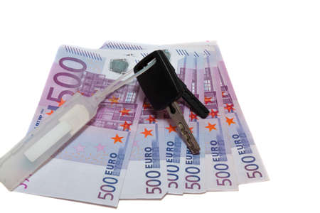 banknotes of 500 euros and the car keysの写真素材