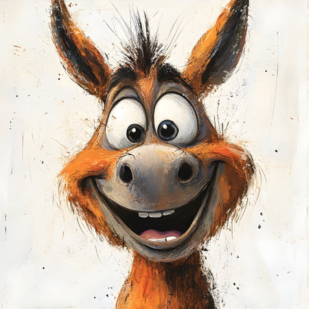 Illustration of a funny donkey with a funny expression on his faceの素材