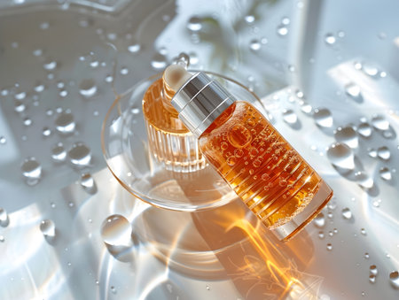 Perfume in a glass bottle on a white background. 3d renderingの素材