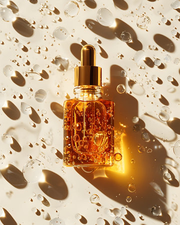 Perfume bottle on a light background with water drops. 3d renderingの素材